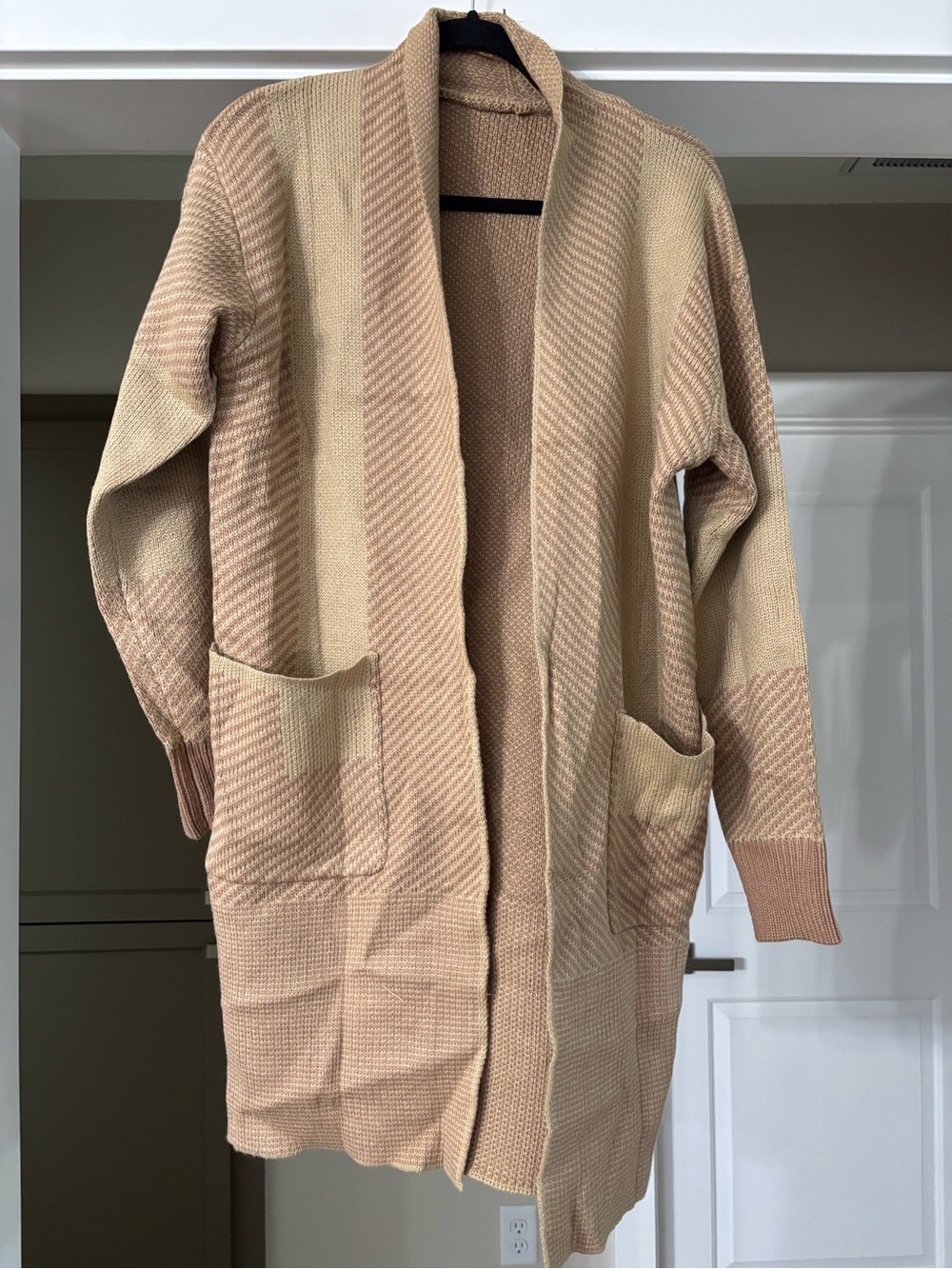 Beige Open-Front Women's Cardigan Sweater